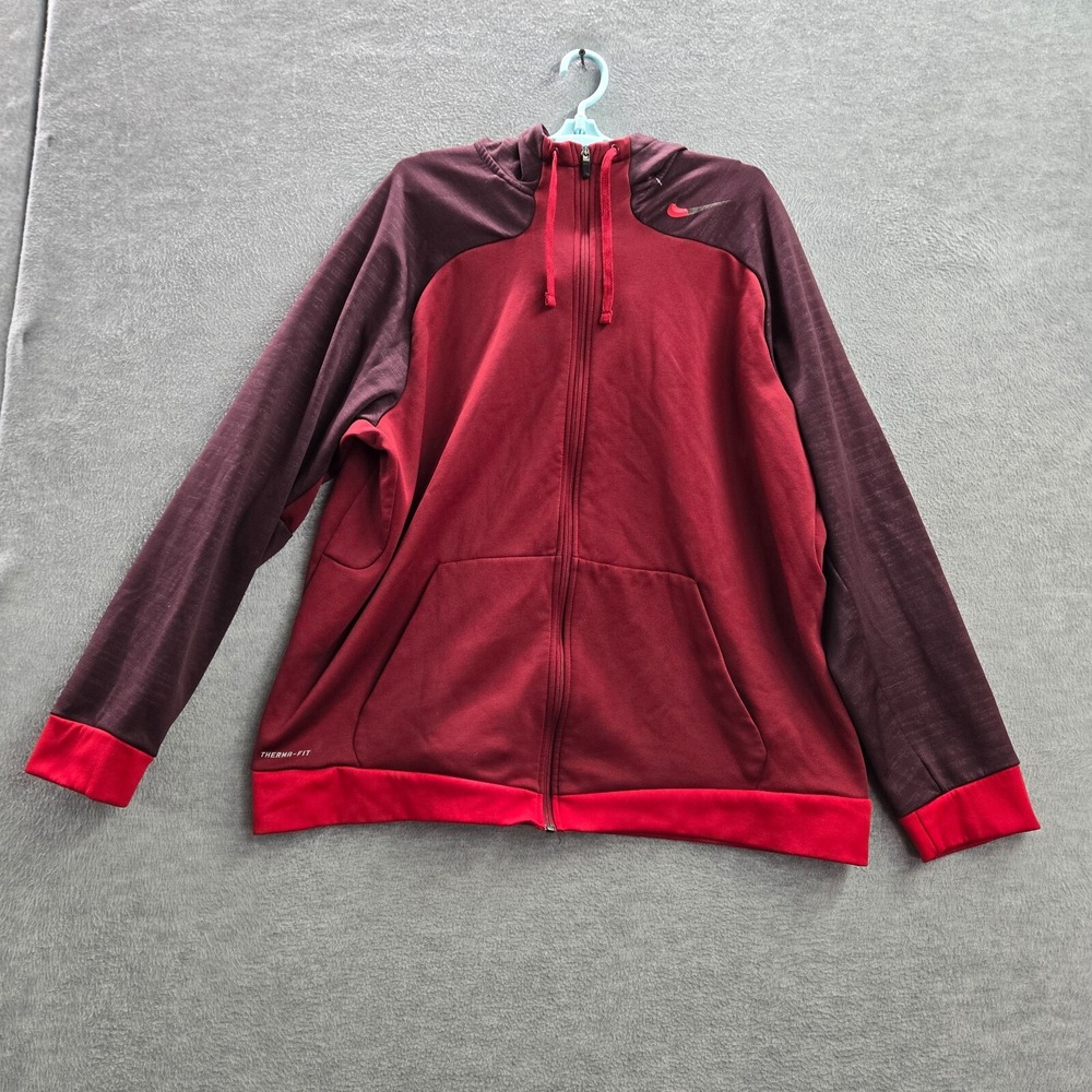 Nike Men Sweatshirt 2XL Red Pro Training Therma Fit Fleece Colorblock Hoodie